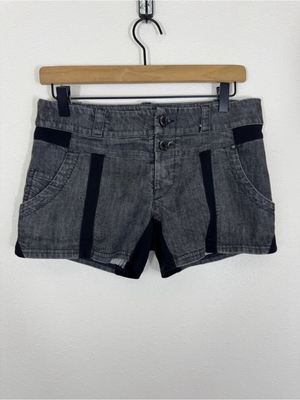 Diesel Y2K Gray Black Moto Denim Shorts Size 29 Designer Low Rise